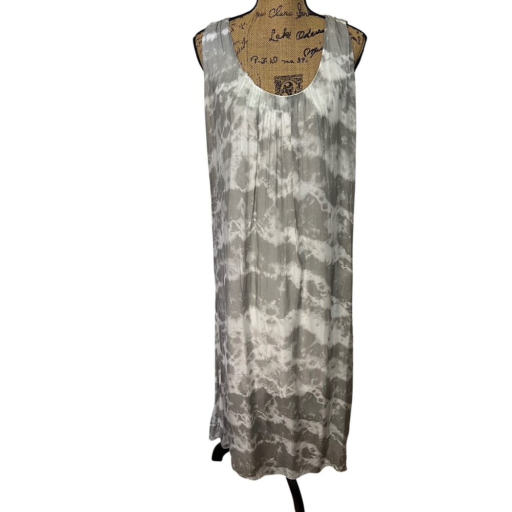 Bellacambra Maxi Dress Italian Tie Dye Silk Sleeveless Sundress Gray Size‎ Large